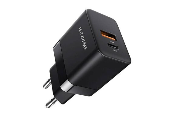 BLITZWOLF Carregador de Rede USB + USB-C  GaN 35W, BW-S21 (Preto)
