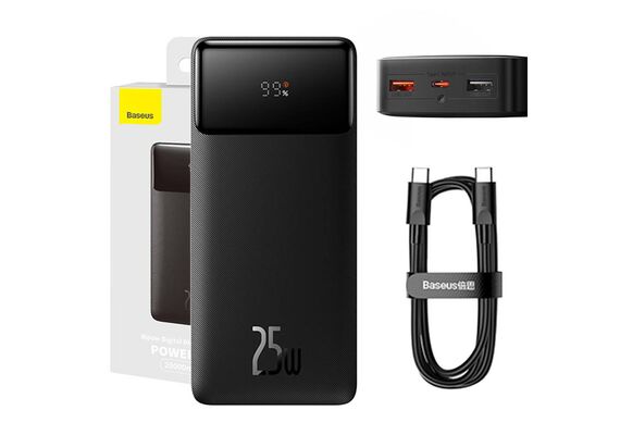 BASEUS Powerbank Bipow 2x USB / USB-C 25W 20000mAh - Preto BASEUS Powerbank Bipow 2x USB / USB-C 25W 20000mAh - Preto